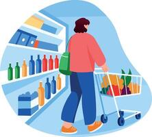 Flat style illustration of a character doing grocery shopping vector