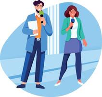 Flat style illustration of two news reporters holding mics vector