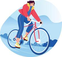 A flat style illustration of a character enjoying bicycle ride vector