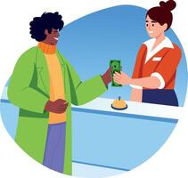 A character giving payment at reception, flat style illustration vector