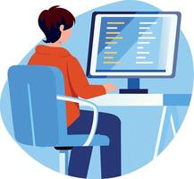 A flat style illustration of a computer programmer vector