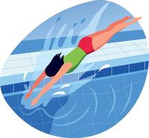 Swimming character dive into a pool, flat style illustration vector