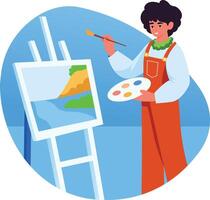 A character doing painting on canvas board, flat style illustration vector