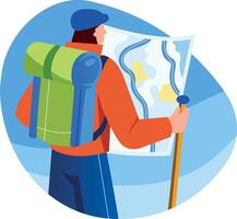 Flat illustration of an adventurer character holding a map vector