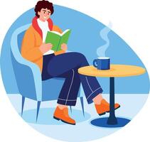 A character reading a book, flat style illustration vector