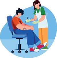 A flat style illustration of a tattoo making character vector