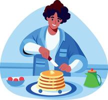 A character making pancakes, flat style illustration vector