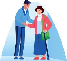 A character helping an elderly character, flat style illustration vector