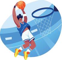 Flat illustration of a character playing basketball vector