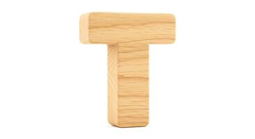 Wooden Letter T on White Background Simple Educational Concept photo