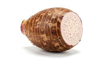Taro Root Cut Open Showing Flesh and Texture on White photo