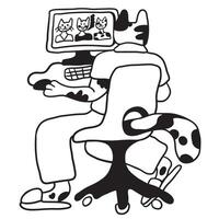 black and white work at computer icon vector