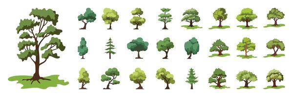 Green Tree Icons and Graphics Set Collection. vector