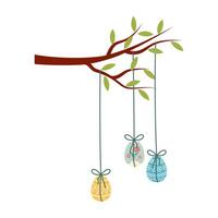 Decorative Easter Eggs Hanging from Branch vector