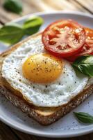 An egg on toast with tomatoes and basil photo
