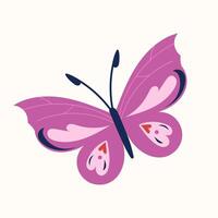 Pink butterfly with smooth curves and stylized wing details. Cartoon style with simplified shapes and clean outlines. White background. Suitable for kids designs, spring themes vector