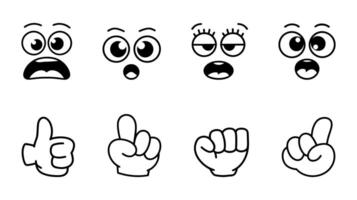 Set of Cartoon Faces and Hand Gestures for Various Emotions vector