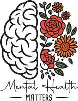 Mental Health Matters Brain and Flower Design for Awareness and Support vector