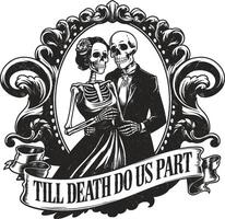 Till Death Do Us Part Skeleton Couple Valentines Day Tattoo Design vector