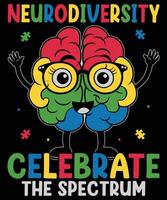 Neurodiversity Celebrate the Spectrum with Colorful Brain and Puzzle Pieces Design vector