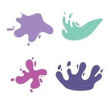 Splashes With Droplets. Water Drop Shapes, Liquid Burst Splashes. vector