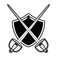 two crossed swords with shield and shield icon vector