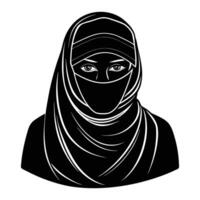 a black and white illustration of a woman wearing a scarf vector