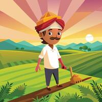 a cartoon man in a turban and a moustache is standing in the middle of a vector