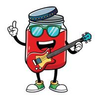 red jam cartoon character with guitar illustration vector