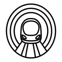 High speed Hyperloop train logo inside a tunnel. Black and white linear icon. Editable. vector