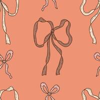 Aesthetic coquette ribbon bow seamless pattern in trendy mocha mousse colors. Print for fabric, paper, textile. Hand drawn illustration. vector