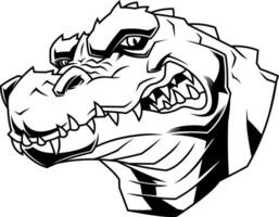 Black And White Crocodile Head Illustration With Sharp Teeth And Fierce Eyes vector