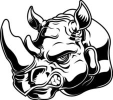 Black And White Rhino Face With Muscular Shape And Wild Expression vector