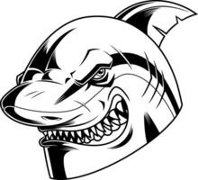 Black And White Shark Illustration With Fierce Expression And Bold Lines vector