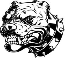 Black And White Bulldog Head With Spiked Collar And Fierce Expression vector