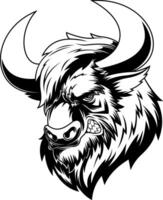Snarling Bull Head Artwork With Flared Nostrils And Thick Fur vector