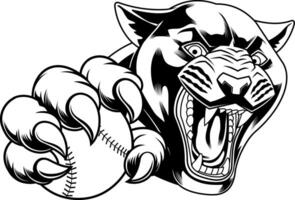Black And White Panther Mascot With Sharp Claws Holding Baseball vector