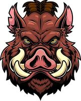 Colorful Wild Pig Head With Large Tusks And Bold Expression vector