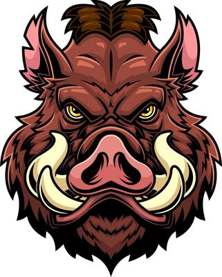 Colorful Wild Pig Head With Large Tusks And Bold Expression