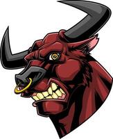 Aggressive Bull Head Illustration With Fierce Eyes And Golden Nose Ring vector