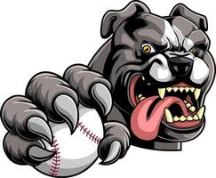 Fierce Dog Illustration With Claws Grabbing Baseball And Sharp Teeth vector