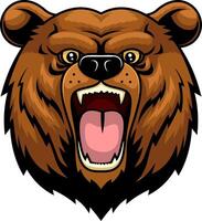 Roaring Bear Head Illustration With Open Mouth And Sharp Teeth vector