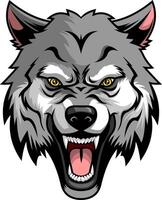 Fierce Wolf Head Illustration With Open Mouth And Sharp Fangs vector