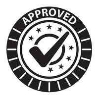 Approved Checkmark Badge Icon Official Black and White Seal for Validation and Certification vector