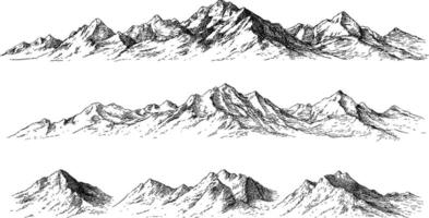Hand-drawn mountain range, art, white background vector