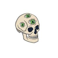 Colorful psychedelic skull with three green eyes, vibrant trippy design, surreal and abstract artwork. vector