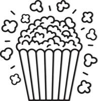 Hand drawn black and white line drawing illustration of popcorn in a container. vector