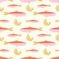 Seamless pattern with hand drawn sardines vector