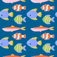 Marine seamless pattern with different fishes vector