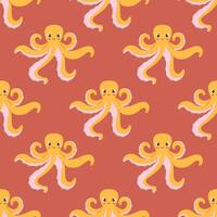 Seamless pattern with hand-drawn cute octopuses vector